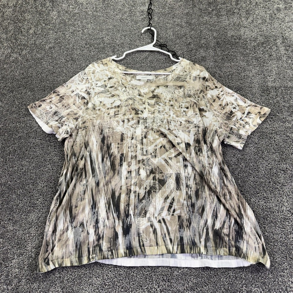 CJ Banks Shirt Womens 2X Beige Geometric Short Sleeve Scoop Neck Casual Top